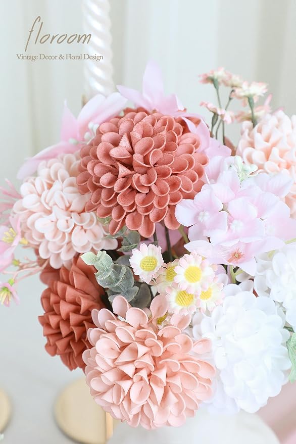 Floroom Artificial Dahlia Flowers 25pcs Real Looking Dusty Rose Shades Foam - Image 3