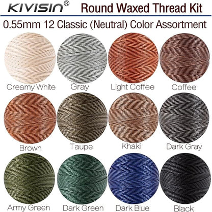 Round Polyester Waxed Thread 0.55mm, 12 Neutral Colors 76 Yards/Spool Wax - Image 2