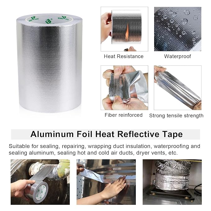 BOMEI PACK Adhesive Aluminum Foil Heat Shield Tape Barrier, Fiberglass Thermal - Image 4