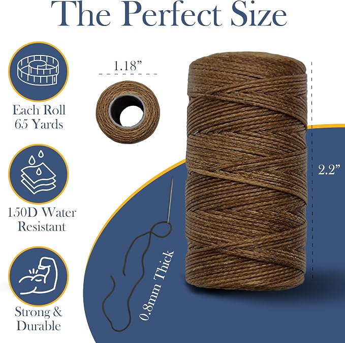 Waxed Thread 3X Wax Thread, 65 Yardx0.8mm Wax String, 150D Waxed Leather String - Image 2