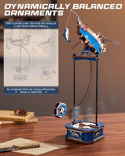 ROKR 3D Wooden Puzzles for Adults, Gravity Swing Ocean Fisher Model kit - Image 2