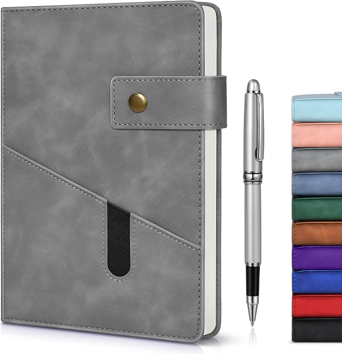 Grey A5 Lined Leather Journal Notebook by vfaejll