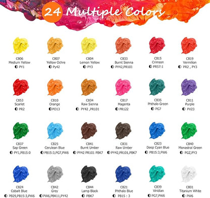 Caliart Acrylic Paint Set With 12 Brushes, 24 Colors Art Craft Paints - Image 2
