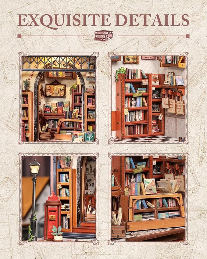 Cutefun Book Nook Kit, DIY Miniature Dollhouse Library Kit - Image 5