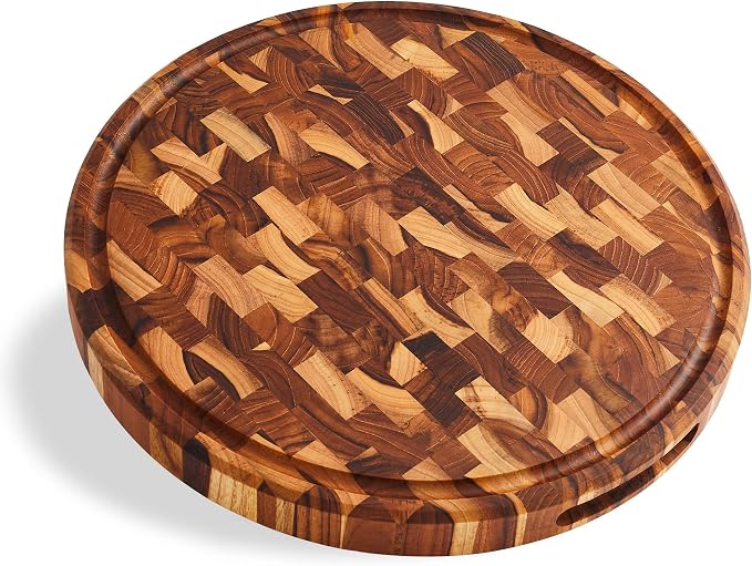 Sonder LA, End Grain Teak Wood Cutting Board 15" Round 1.5" Thick by SonderLosAngeles