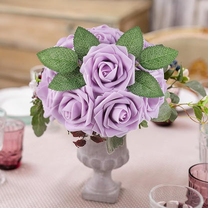 AmyHomie 25pcs Real Looking Artificial Lavender Roses w/Stem - Image 2