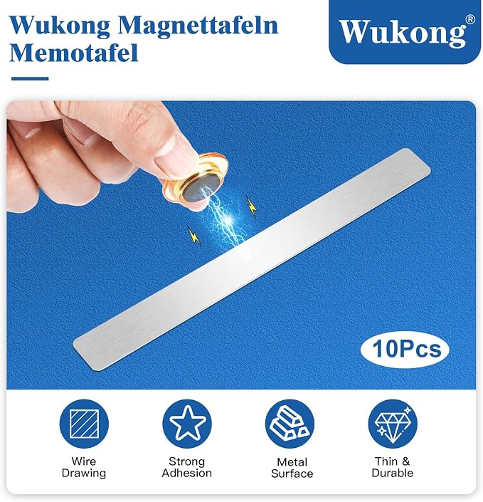 Wukong 10 Pack | 30x3cm Magnetic Stainless Silver Boards Strips, Adhesive - Image 2