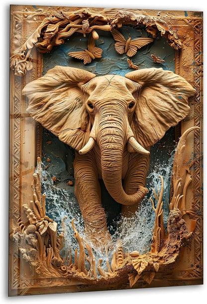 My Photostation.com 14Wx20H'' Elephant Carving Glass Wall Art Tempered Glass by MyPhotostation