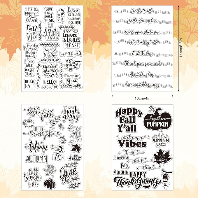 Whaline 4 Sheet Fall Thanksgiving Words Clear Stamps Greeting Words Pumpkin - Image 2