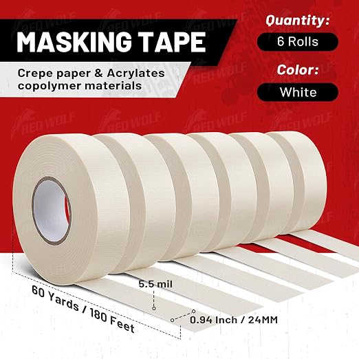 RED WOLF 0.94" x 60 Yards Masking Tape 6 Pack, General Purpose - Image 7