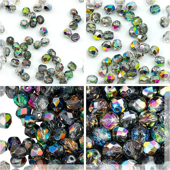275 pcs Set of Czech Faceted Glass Beads, Fire-Polished Round Crystal Vitrail - by CzechBeadsManufacturer