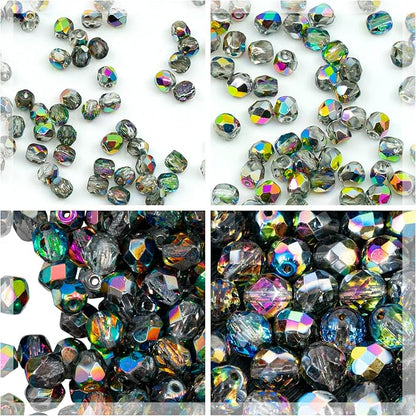 275 pcs Set of Czech Faceted Glass Beads, Fire-Polished Round Crystal Vitrail - by CzechBeadsManufacturer