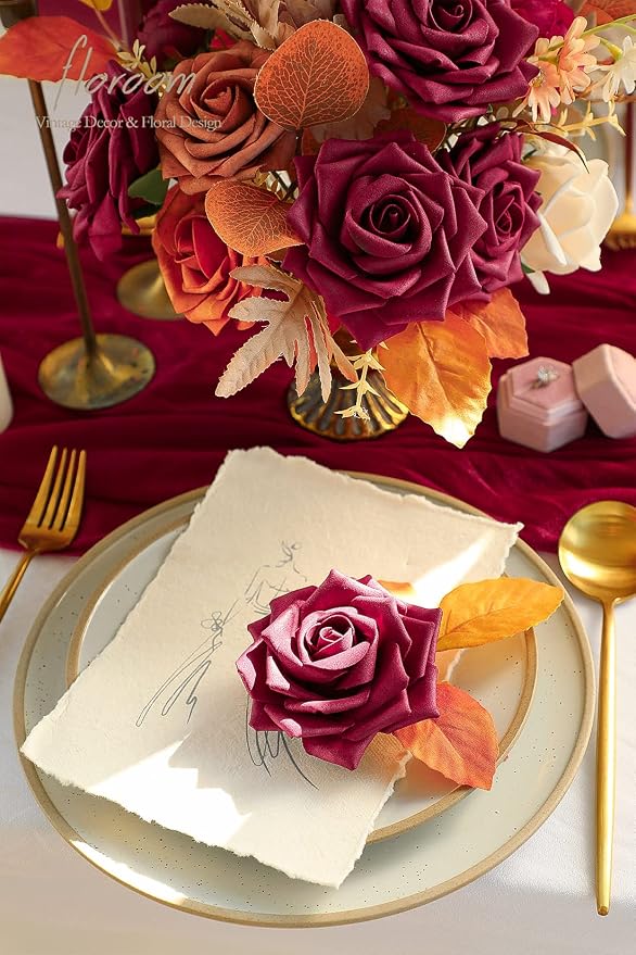 Floroom Artificial Flowers 16pcs 3.5" Real Looking Burgundy Foam Fake Hybrid - Image 3