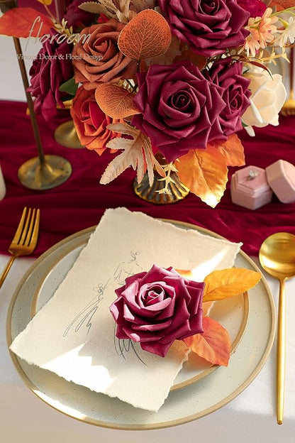 Floroom Artificial Flowers 16pcs 3.5" Real Looking Burgundy Foam Fake Hybrid - Image 3