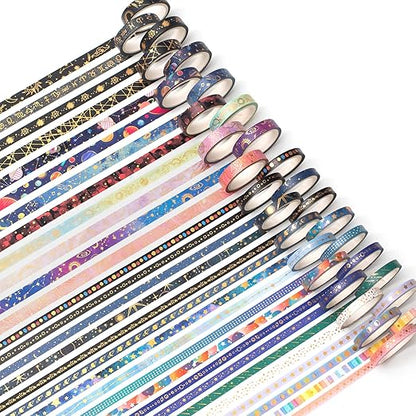 YUBX Skinny Galaxy Washi Tape Set 30 Rolls Gold Foil Decorative Starry Space - Image 3