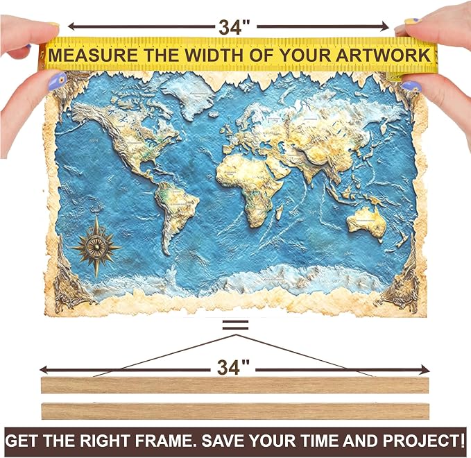 DACRI HOME 34 Inch Magnetic Poster Hanger Frame -Sturdy Teak Wood Poster Frame - Image 3
