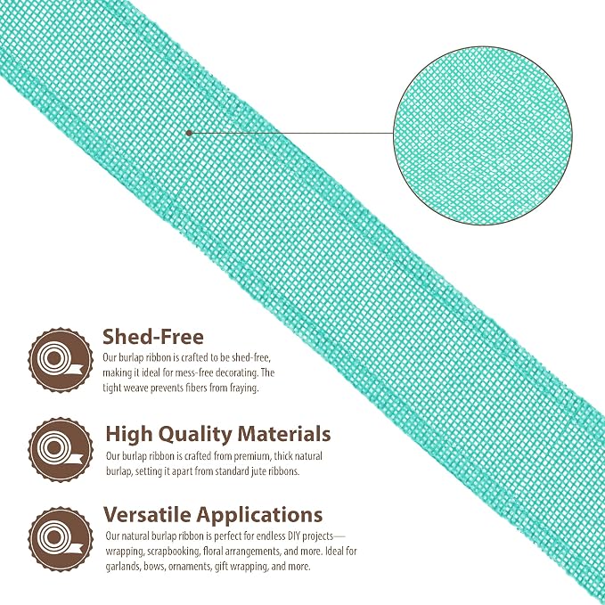 Mandala Crafts Turquoise Burlap Wired Ribbon 2 Inches Wide Jute Ribbons - Image 3