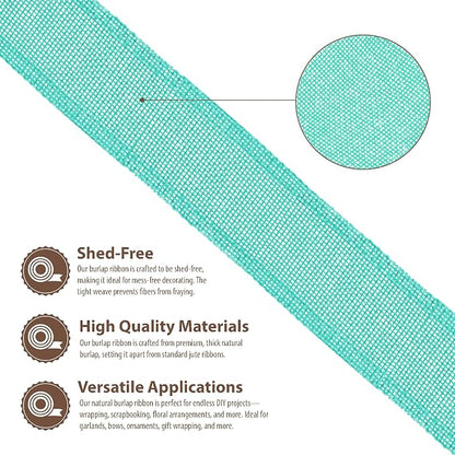 Mandala Crafts Turquoise Burlap Wired Ribbon 2 Inches Wide Jute Ribbons - Image 3