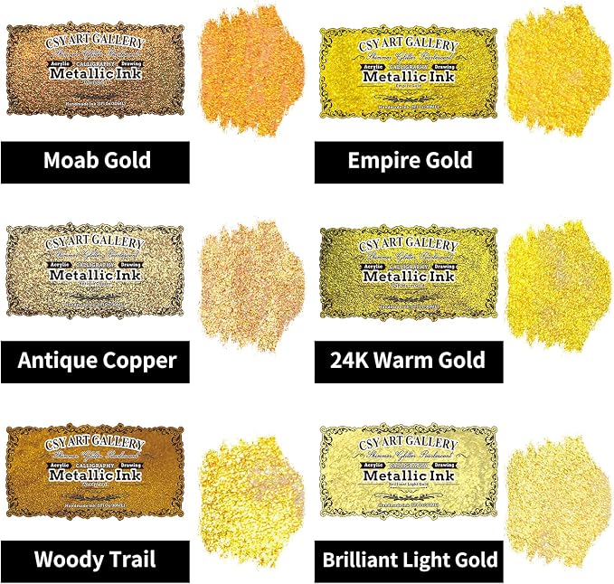 CSY art gallery Metallic Acrylic Paint Ink-Water Resistant Drawing Inks Set-24K - Image 2