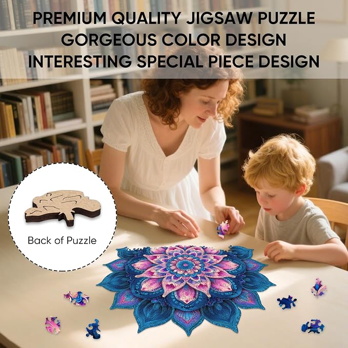 Wooden Puzzles for Adults, Mandela Lotus Adult Puzzles 192 Pieces, Wooden - Image 6