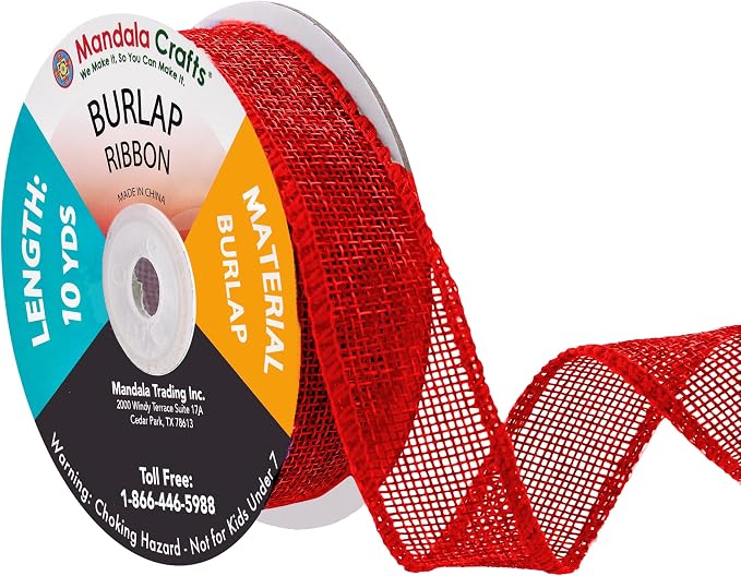 Mandala Crafts Red Burlap Ribbon 1 Inch Wide Jute Ribbons by MandalaCrafts