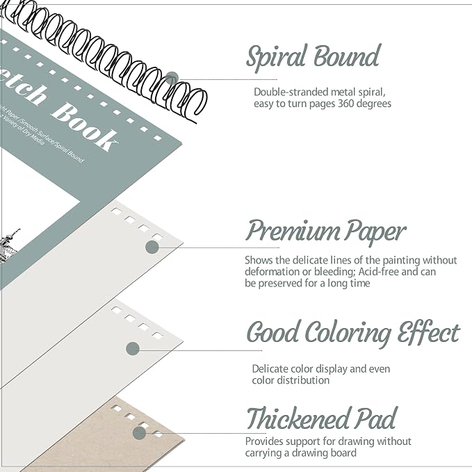 12 Pack Sketch Book, 9 x 12 Inch Sketchbook, 68lb/100gsm Top Spiral Bound - Image 3