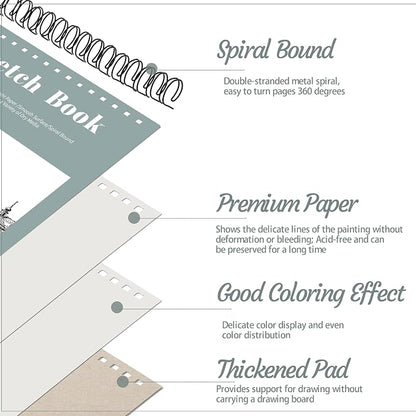 12 Pack Sketch Book, 9 x 12 Inch Sketchbook, 68lb/100gsm Top Spiral Bound - Image 3