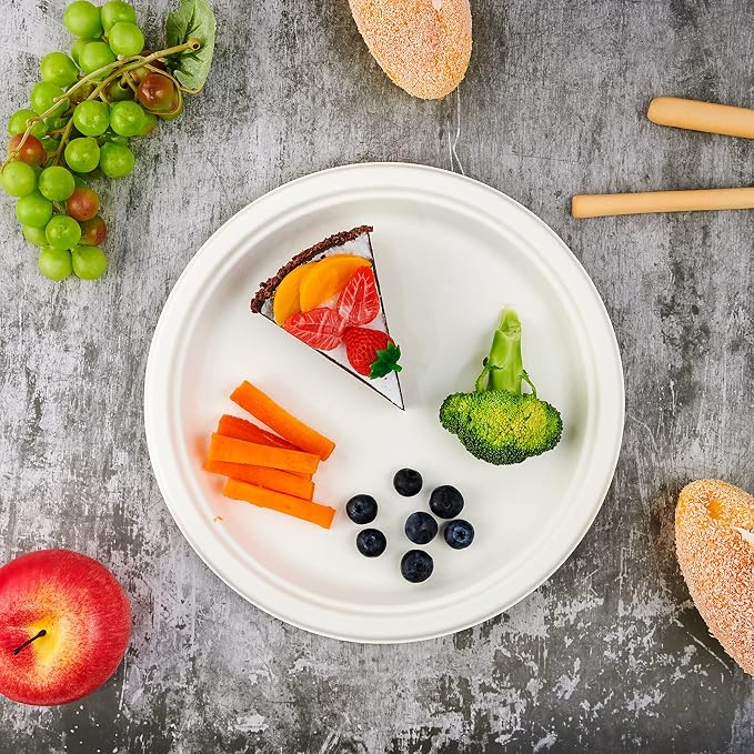 Vplus 500 Pack Compostable Disposable Paper Plates 10.25 inch Super Strong - Image 5