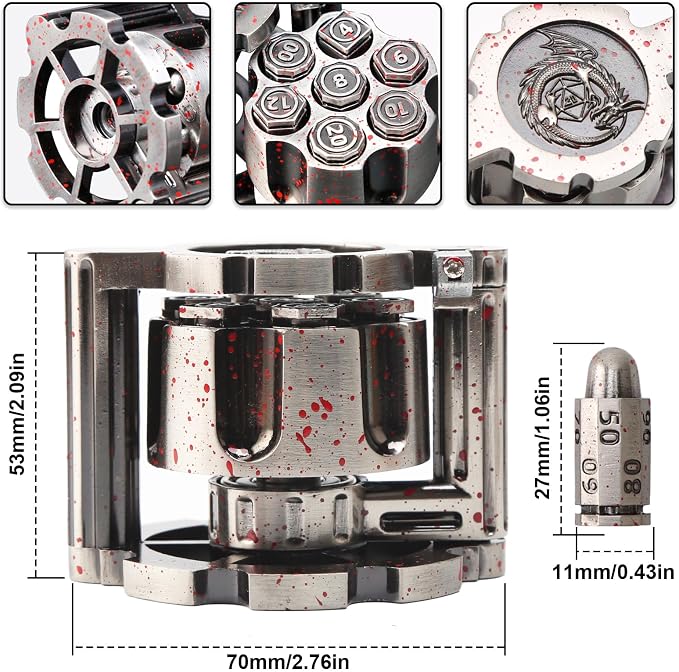 Bullet Dice, Revolver Bullet Metal Dice Set - Image 2