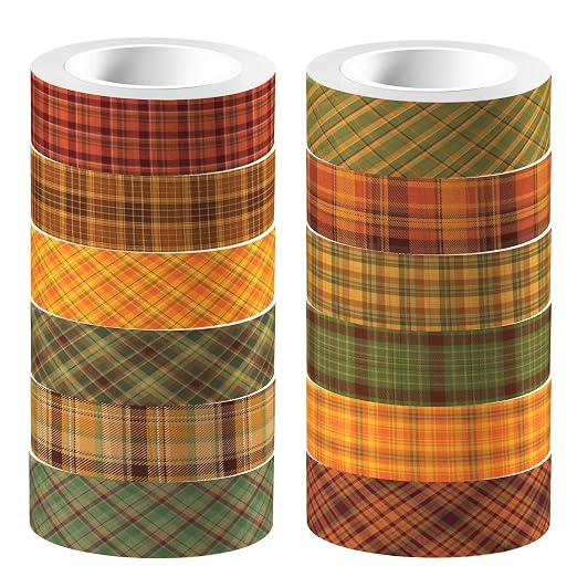 12 Pcs Thanksgiving Washi Tape Plaid Pattern Masking Tape Decorations by Unknown