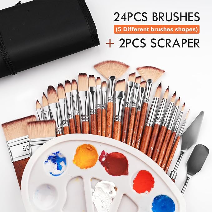 26pcs Paint Brush Set, Fuumuui Professional Acrylic Paint Brushes Complete - Image 5