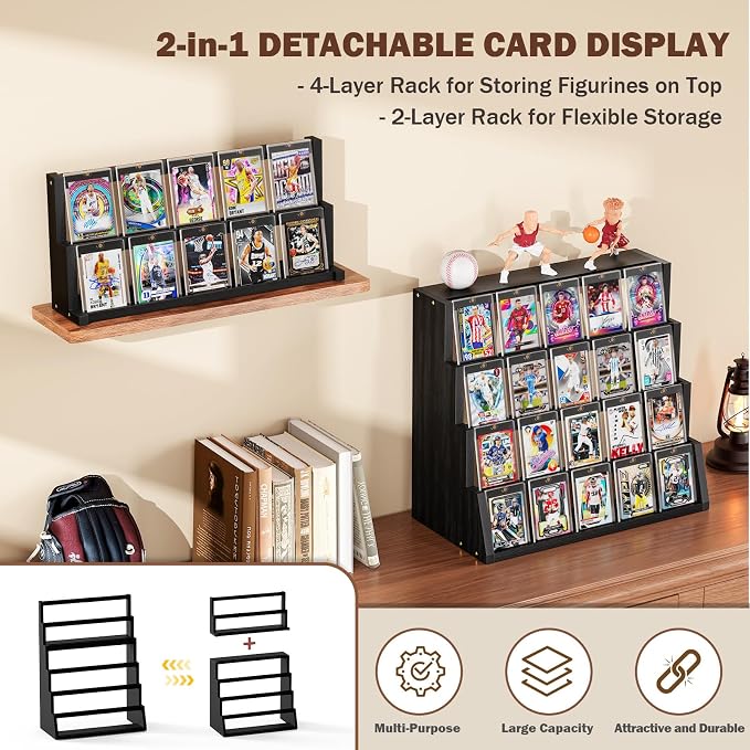 Emfogo Card Display Stand, 6-Tier Trading Card Display, Wood Detachable Graded - Image 5