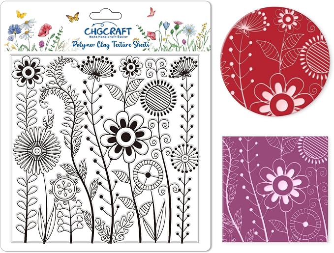 CHGCRAFT Abstract Wildflowers Polymer Clay Texture Sheets Geometric Flowers by chgcraft