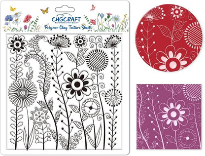 CHGCRAFT Abstract Wildflowers Polymer Clay Texture Sheets Geometric Flowers by chgcraft
