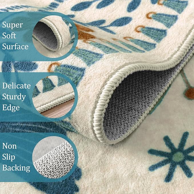 Morebes Floral Washable 5x7 Nursery Rug, Boho Insect Living Room Rug Non Slip - Image 3