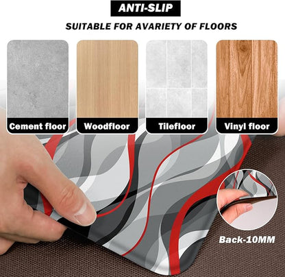 Kitchen Mats for Floor Modern Abstract kitchen rugs Grey and Red Stripe Anti - Image 3