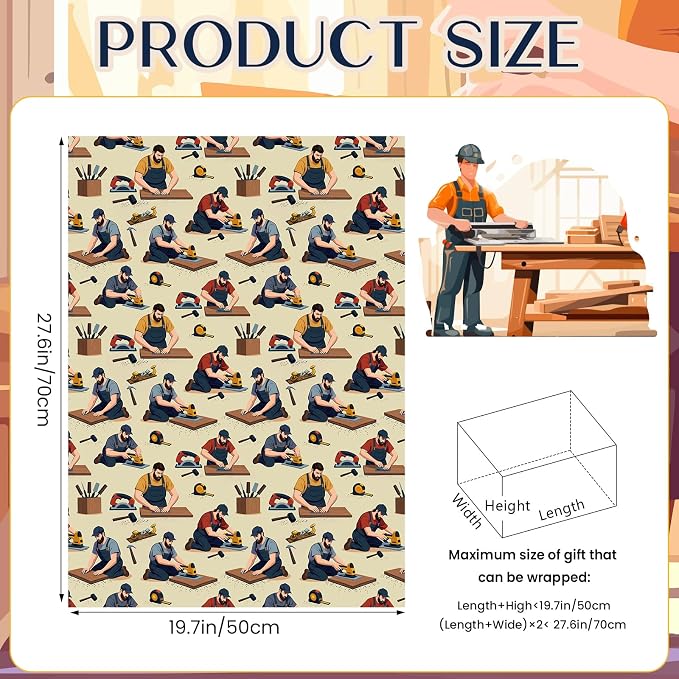 Pineraap 12 Sheets Carpenter Wrapping Paper, Woodworking Tools & Craftsman - Image 2