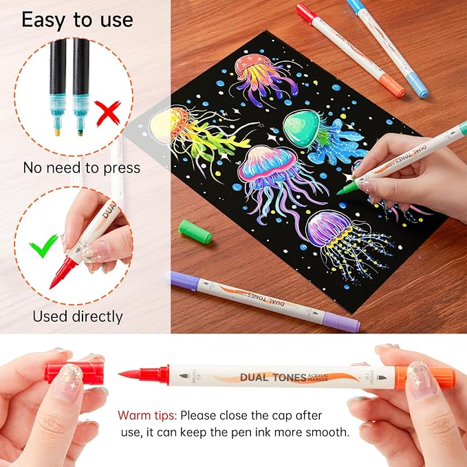 Shuttle Art 60 Pack Dual Tone Acrylic Paint Markers, 120 Colors Acrylic Paint - Image 5