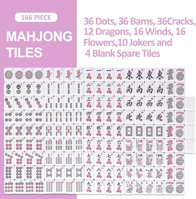 American Mahjong Tile Set with 166 Pink Back Tiles, Mahjong Game Set - Image 3