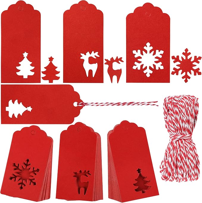 Aneco 150 Pieces Christmas Paper Gift Tags Red Kraft Tags Hang Labels Christmas by Aneco