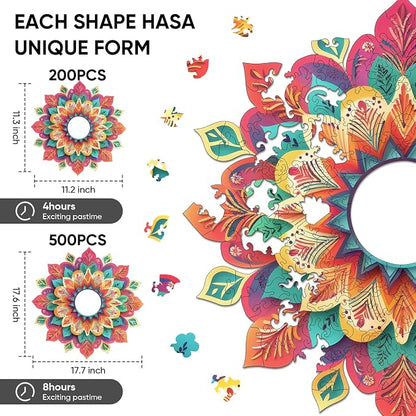 Wooden Puzzles for Adults, Hollow Mandala Wooden Jigsaw Puzzles 200 Pieces - Image 2