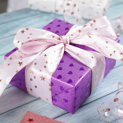 MEEDEE Rose Gold Star Satin Wired Ribbon - Image 5