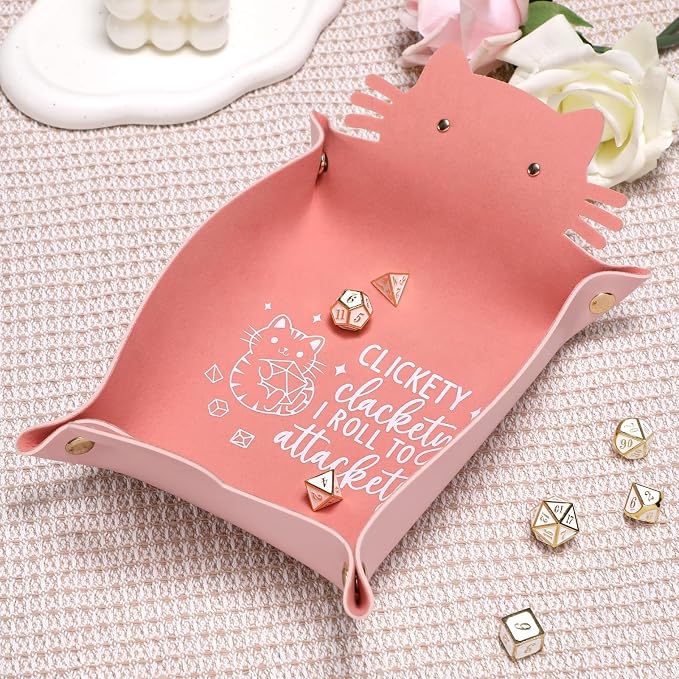 Cat Dice Tray Pinkk for Rolling Funny Folding Leather Dice Tray Portable - Image 4