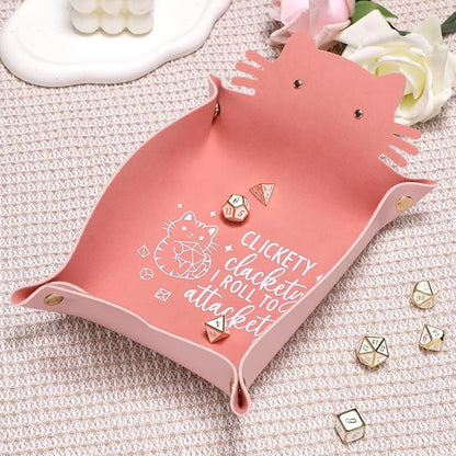 Cat Dice Tray Pinkk for Rolling Funny Folding Leather Dice Tray Portable - Image 4