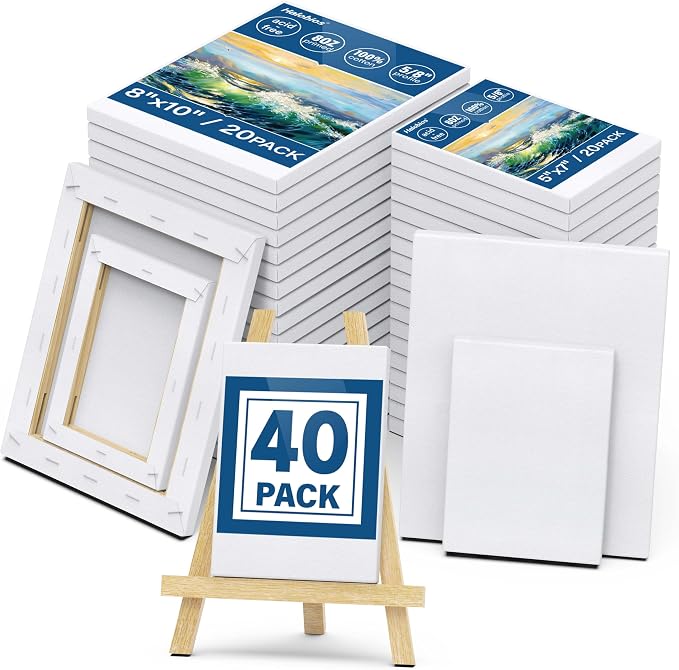 Blank Canvas for Painting, Bulk Pack of 40-8x10 inches, 100% Cotton, 5/8 Inch by Halobios