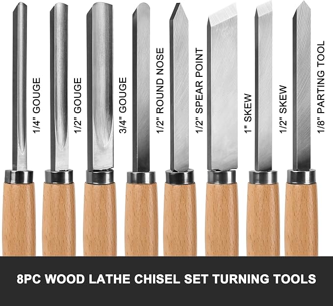 HAUTMEC Professional Wood Turning Chisel 8 pcs Set, Lathe Chisel Set - Image 3