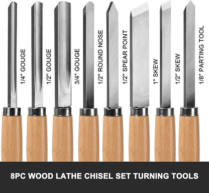 HAUTMEC Professional Wood Turning Chisel 8 pcs Set, Lathe Chisel Set - Image 3