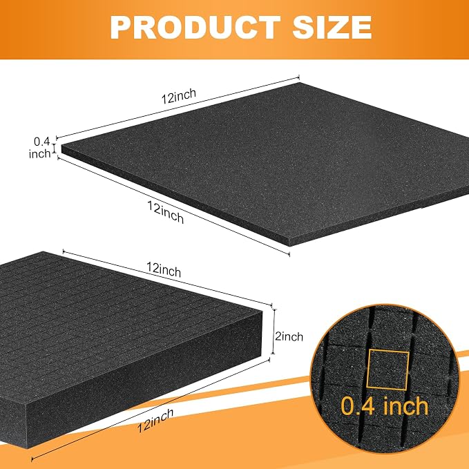 Eunice 4Pcs 12 x 12 x 0.4 Inch Polyurethane Foam Sheets & 4Pcs 12 x 12 x 2 Inch - Image 2