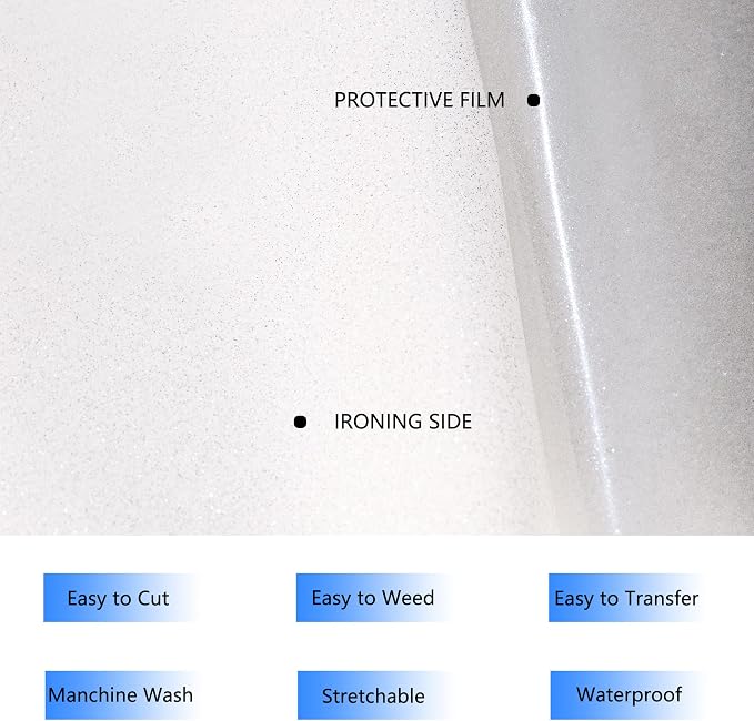HTV White Glitter Iron on Vinyl 12Inch by 25ft Roll Heat Transfer Vinyl - Image 4