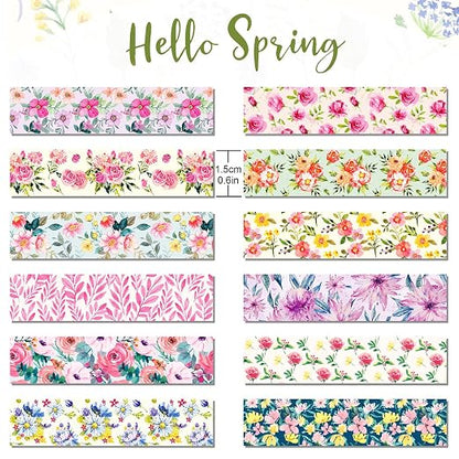 12 Rolls Flower Washi Tape Set, Floral Masking Tape, Spring Colorful Garden - Image 2